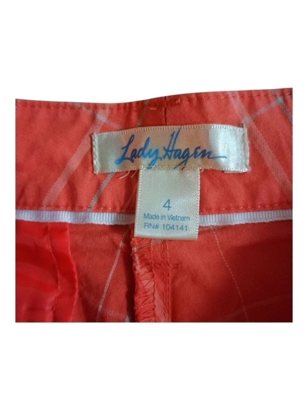Lady Hagen Coral Plaid Golf Bermuda Athletic Shorts Size 4 - Picture 3 of 5